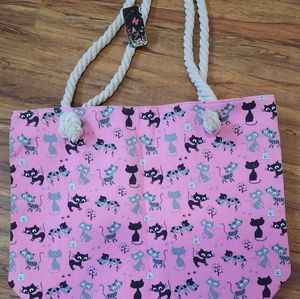 Tote Bag, Pink with cats, reusable
